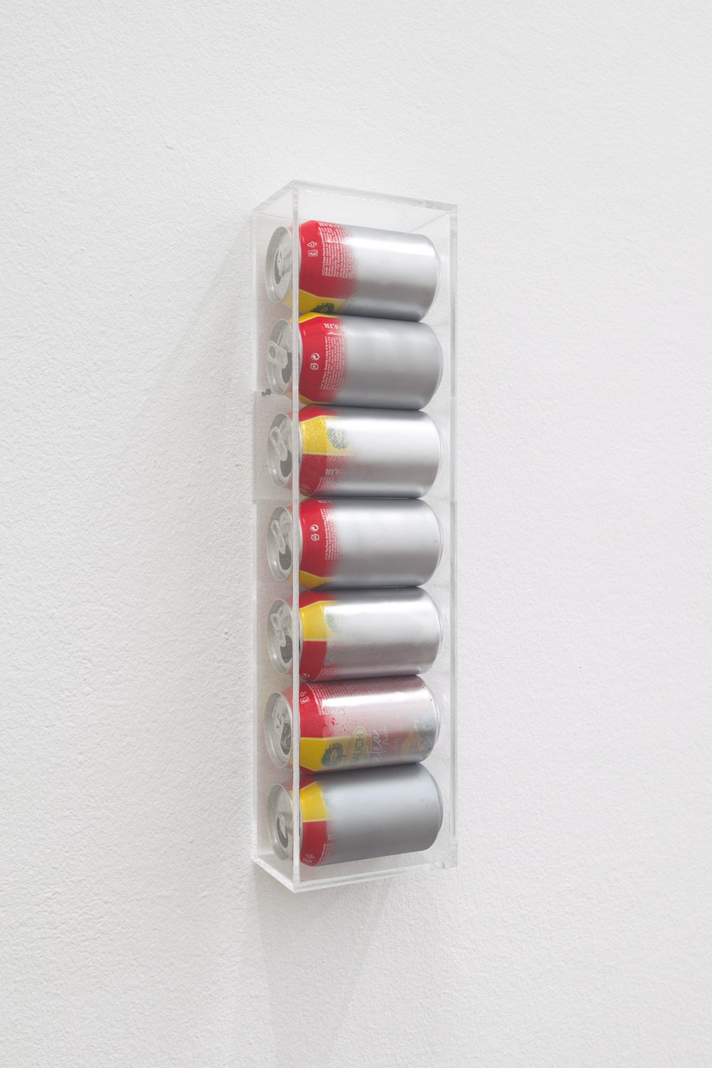 Benjamin HirteChromes will break your heart, 2014Chrome spray paint, cans, acrylic glass48.5 x 13 x 8 cm