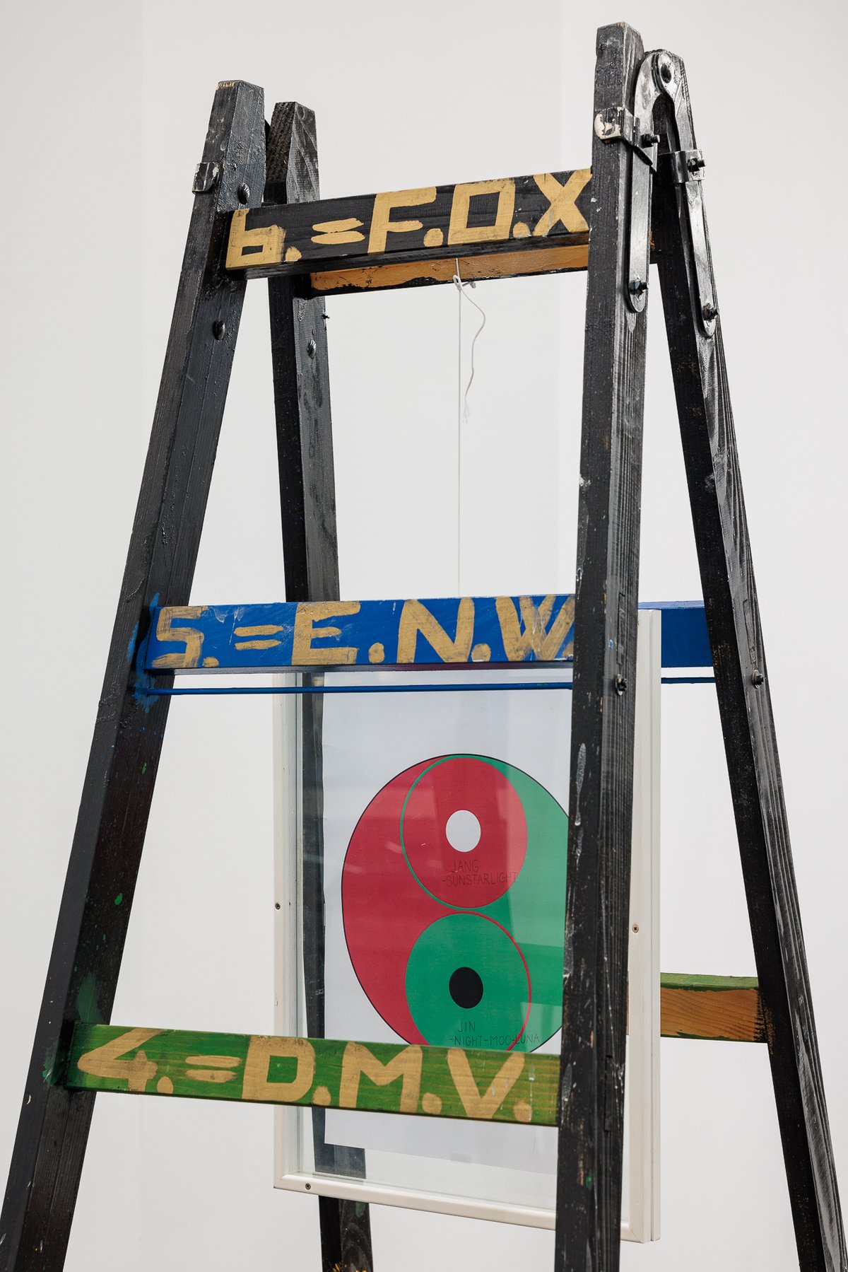 Stano FilkoLadders in chakra colours, 1995 - 2000Found objects, acrylic, wood, metal, paperVarious dimensions