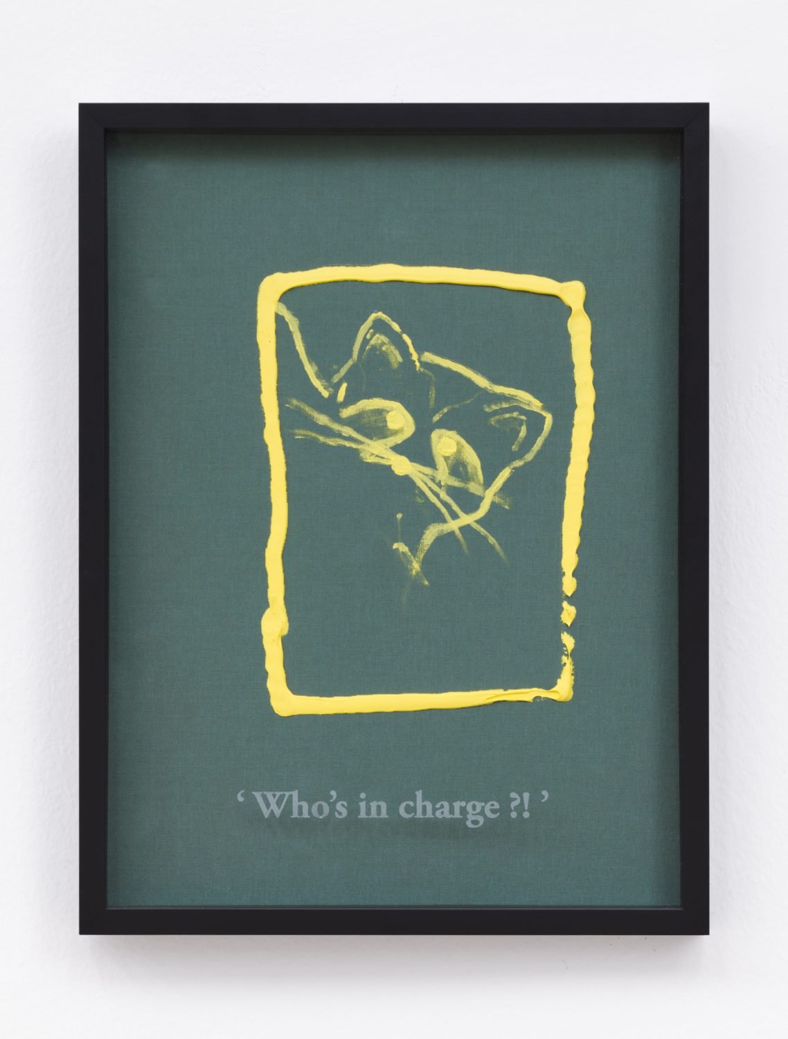 Philipp Timischl&quot;Who&#x27;s in charge?!&quot; (Green/Brilliant Yellow Light), 2017Acrylic on linen and glass-engraved object frame40.1 x 32.1 cm, unique
