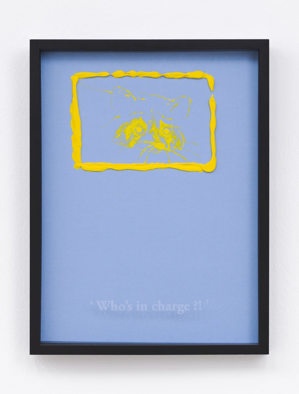 Philipp Timischl&quot;Who&#x27;s in charge?!&quot; (Light Blue/Cadmium Yellow Lemon), 2017Acrylic on linen and glass-engraved object frame40.1 x 32.1 cm