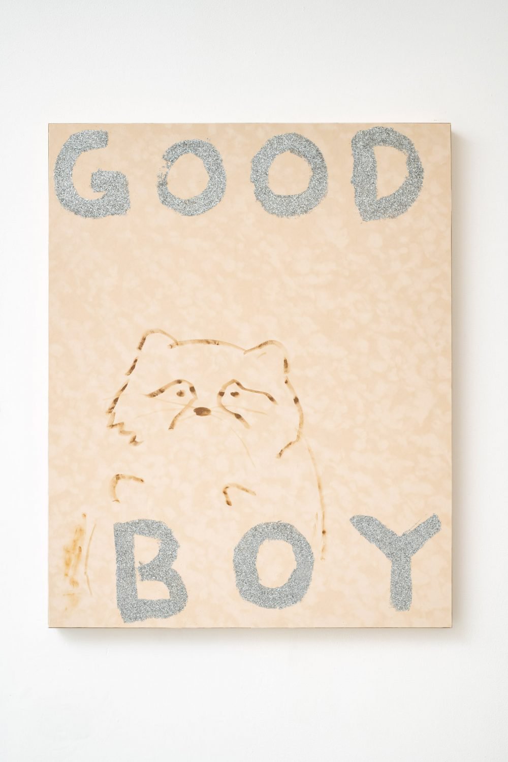 Philipp TimischlGOOD BOY (Seychelles, Sienna, Silver), 2019Velvet on wooden board, oil, glitter100 x 80 x 5 cm