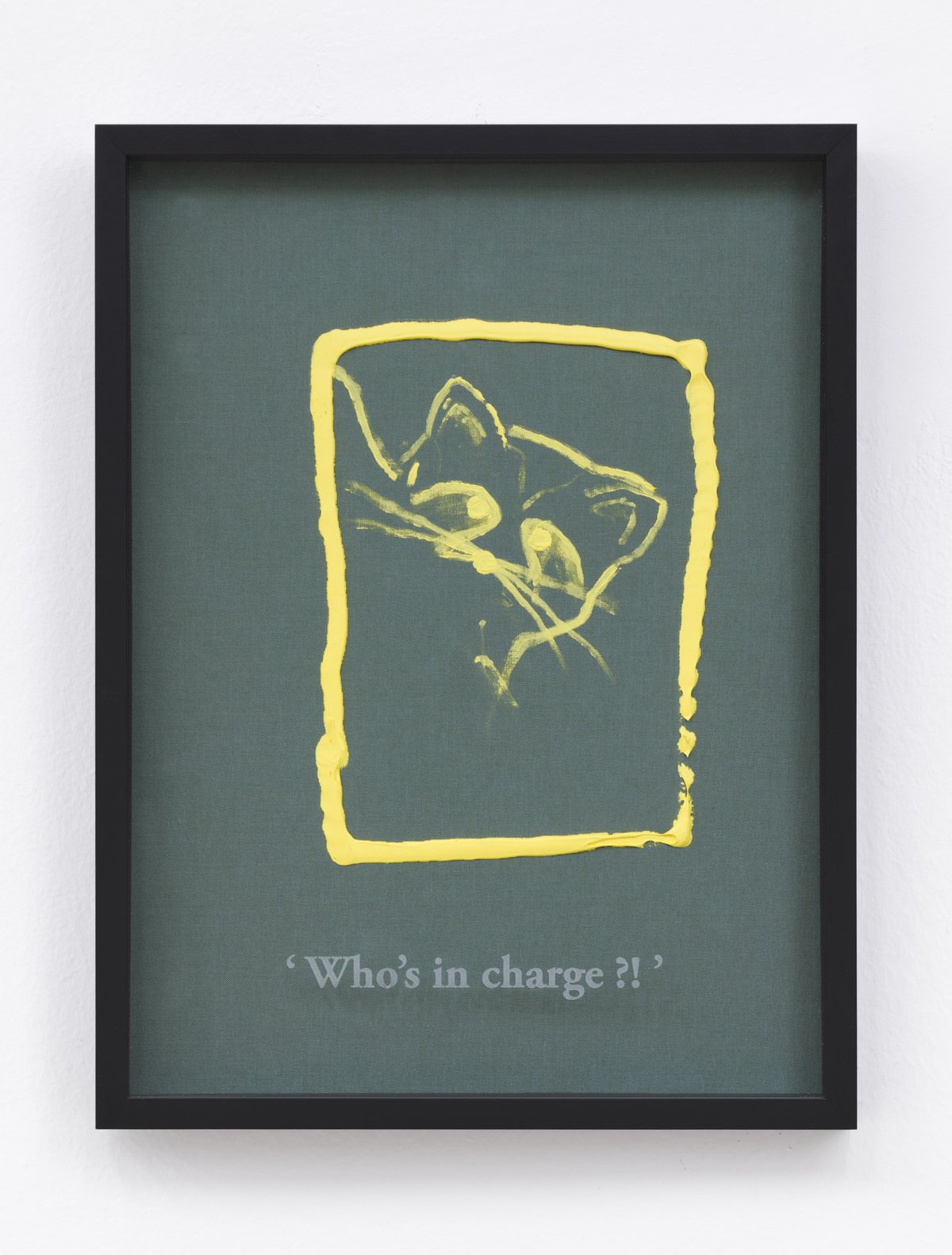 Philipp Timischl&quot;Who&#x27;s in charge?!&quot; (Green/Brilliant Yellow Light), 2017Acrylic on linen and glass-engraved object frame40.1 x 32.1 cm