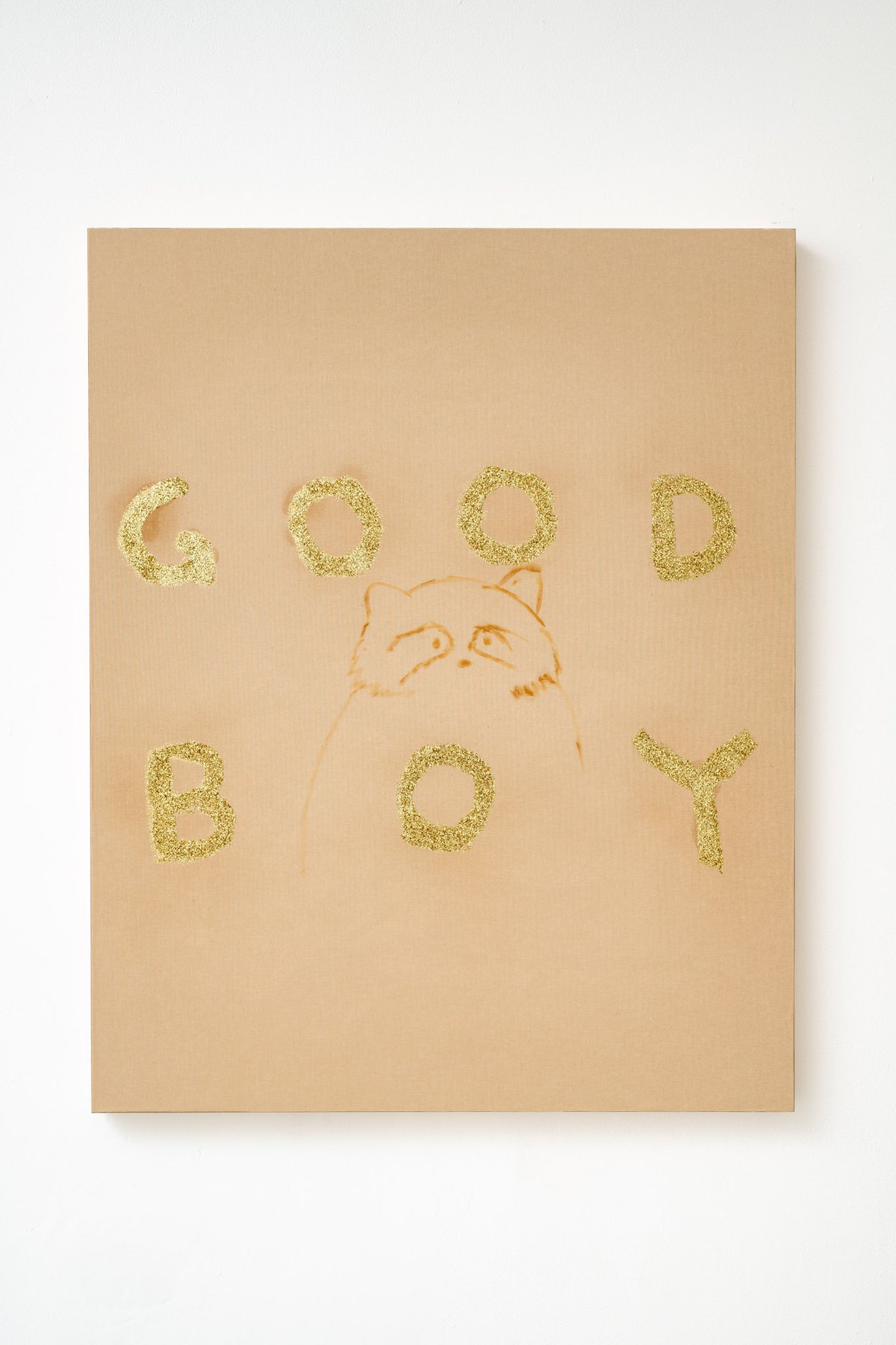 Philipp TimischlGOOD BOY (Brown, Ochre, Gold), 2019Canvas on wooden, board, oil, glitter100 x 80 x 5 cm