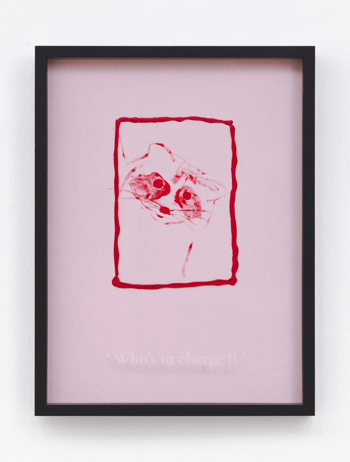 Philipp Timischl&quot;Who&#x27;s in charge?!&quot; (Rose/Cadmium Red), 2017Acrylic on linen and glass-engraved object frame40.1 x 32.1 cm