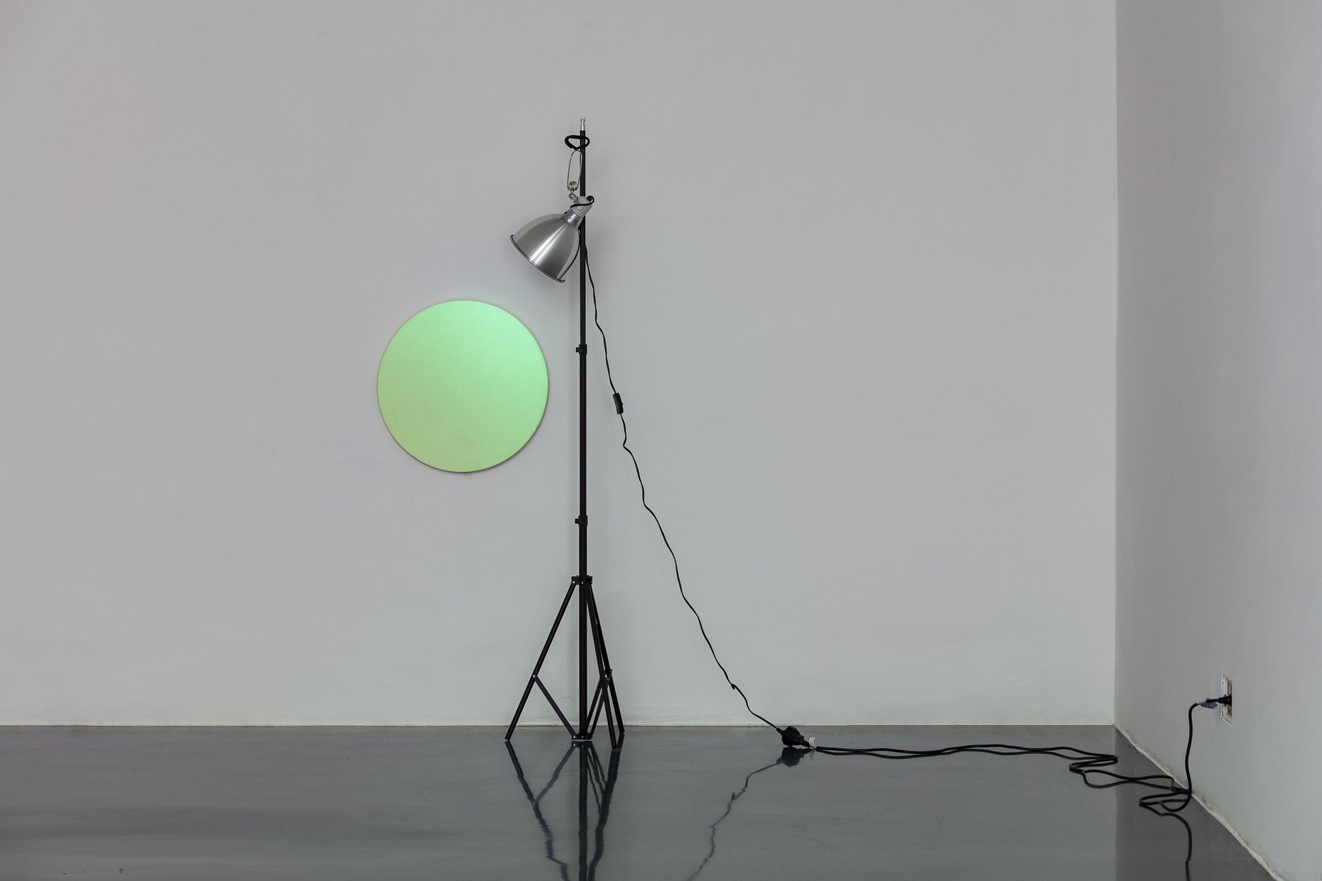 Roy Arden Monochrome for Children, 2021 Fluorescent paint on canvas, reflector lamp, UV bulb, standEd. 1/5