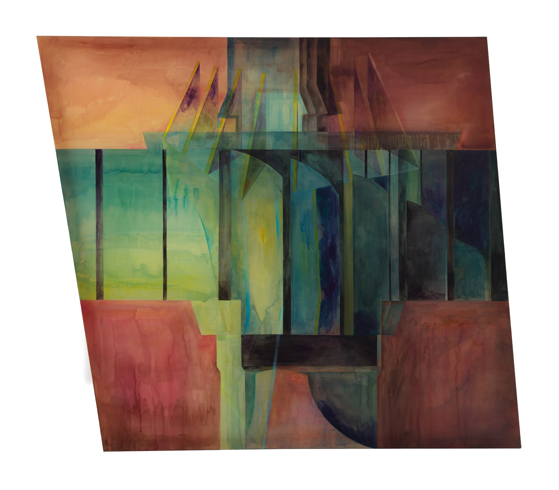Leah Ke Yi ZhengUntitled (binary machines), 2024Acrylic on silk over mahogany stretcher58 x 60 in