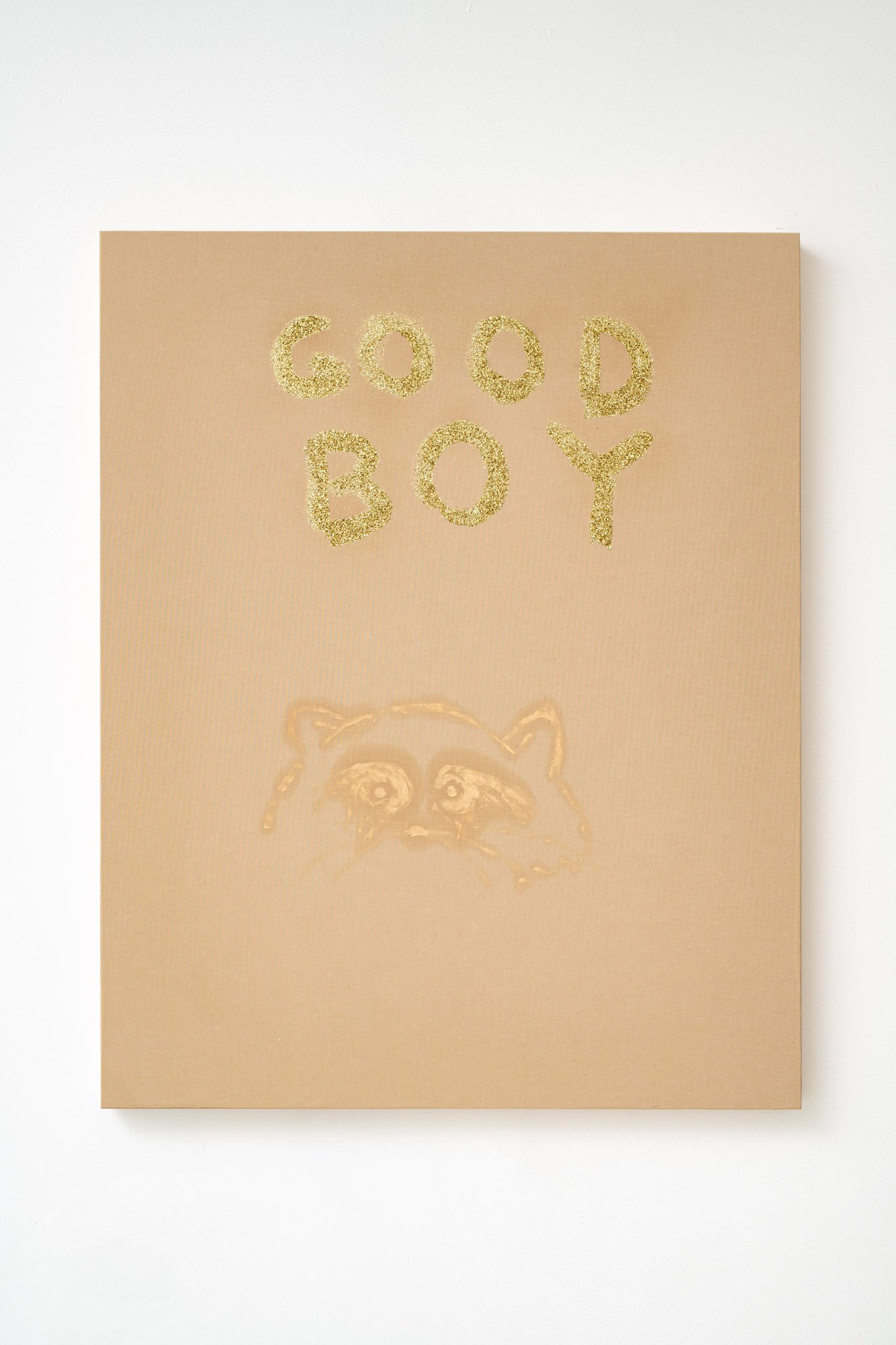 Philipp TimischlGOOD BOY (Brown, Naples, Yellow, Gold), 2019Canvas on wooden board, oil, glitter100 x 70 x 5 cm