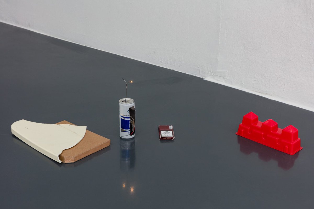 Benjamin HirteFür Ihre Lieben / For Your Loved Ones, 2020Various materials, beverage can, model building street lamp, toy castle, cigarette box, part of a chair, cardboard boxDimensions variable