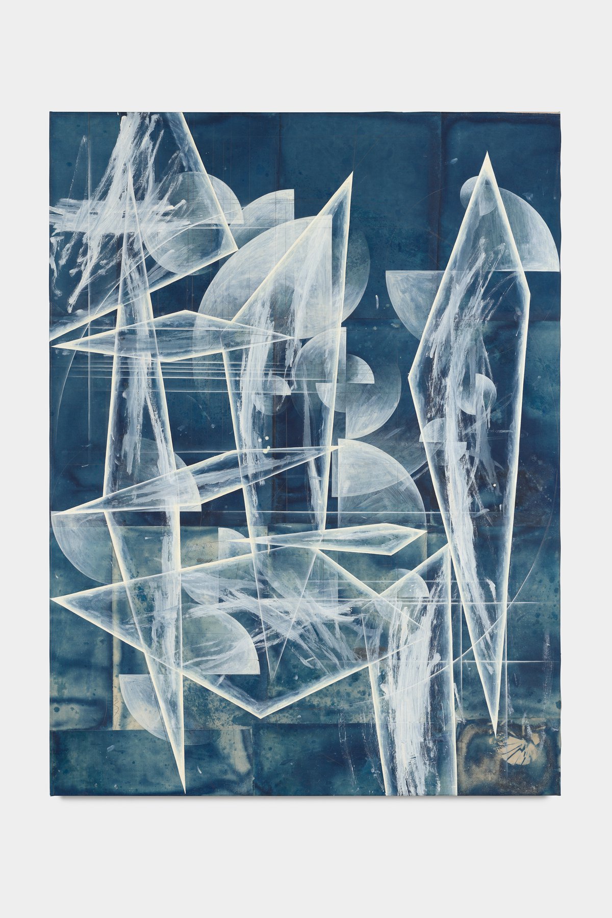 Tillman KaiserLa voix des airs, 2021Oil/egg tempera on cyanotype on paper &amp; canvas200 x 150 cm