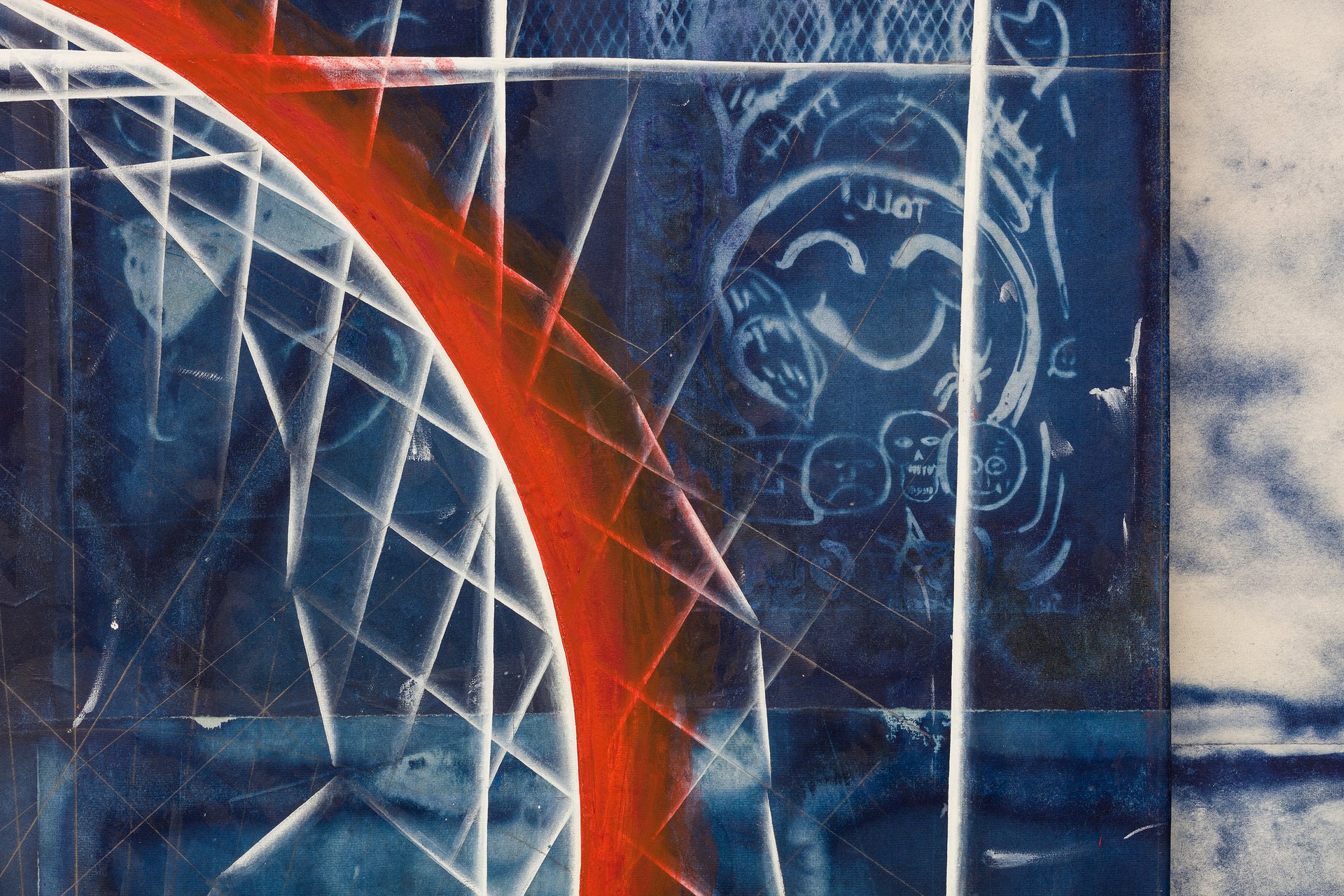 Tillman KaiserToll, 2021, detailOil/egg tempera on cyanotype on paper &amp; canvas200 × 150 cm
