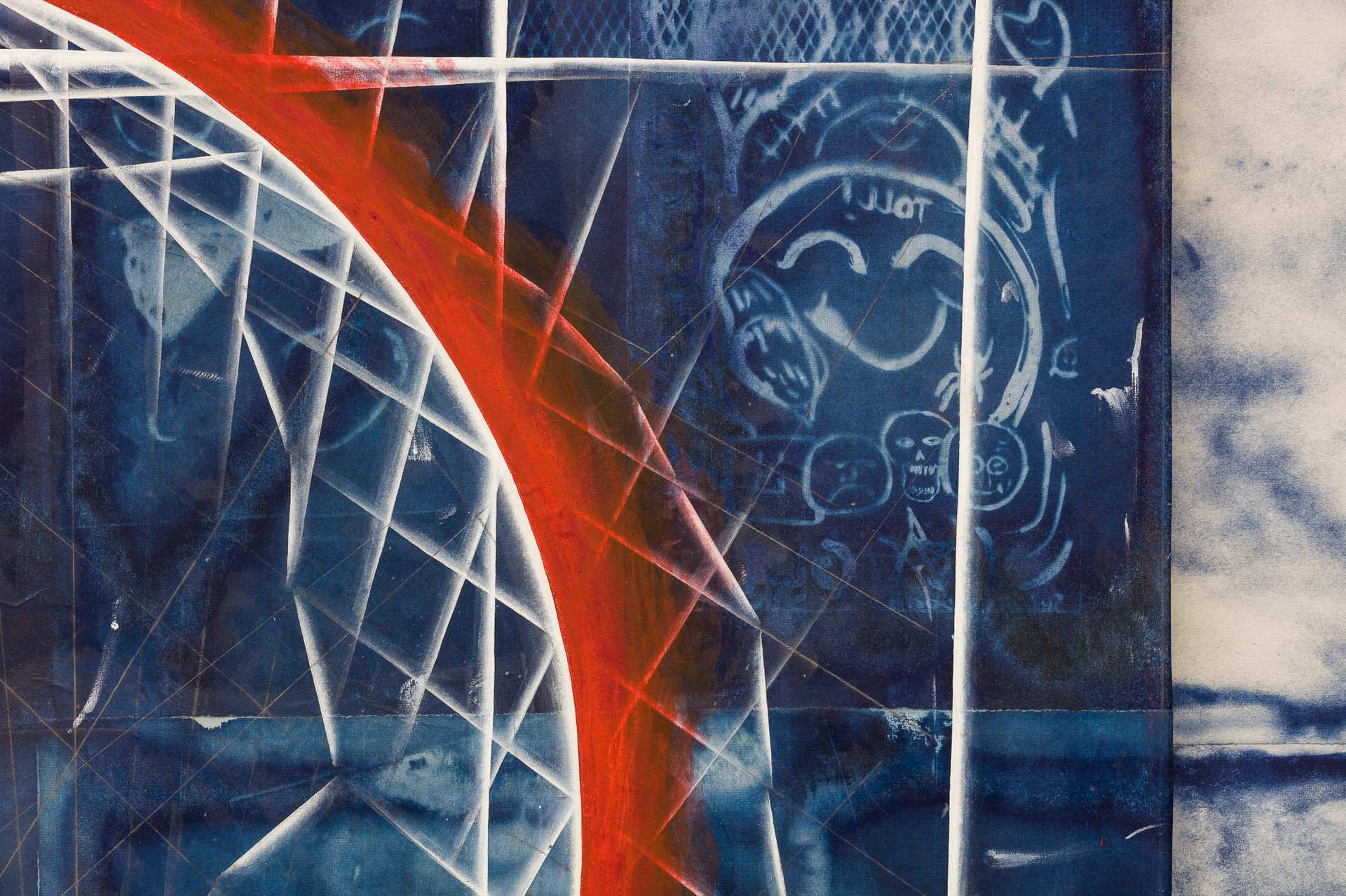 Tillman KaiserToll, 2021Oil/eggtempera on cyanotype on paper/canvas200 x 150 cmDetail view