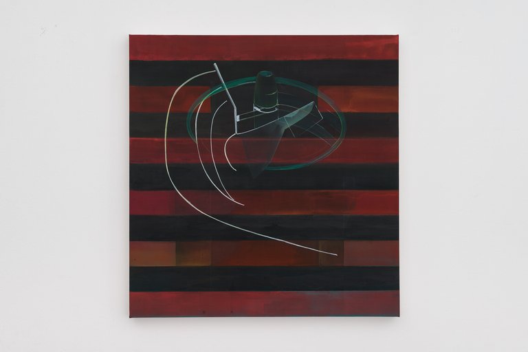 Leah Ke Yi ZhengUntitled (no. 30 <-> no.14/ machine), 2024-25Acrylic on silk over mahogany stretcher61.6 x 61.6 x 3.81 cm