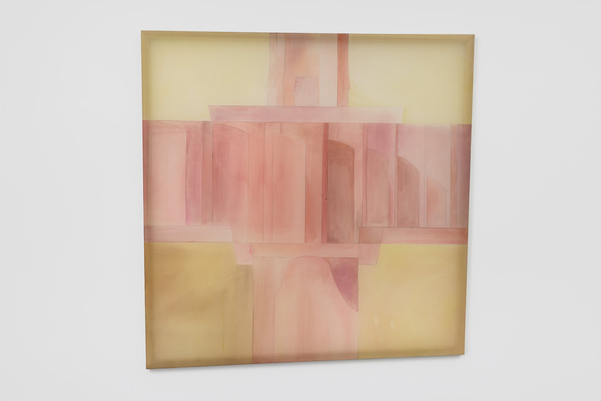 Leah Ke Yi ZhengUntitled (Machine), 2024Acrylic on silk over pine stretcher183.7 x 186 x 4.3 cm / 70.5 x 71.5 x 1.75 in
