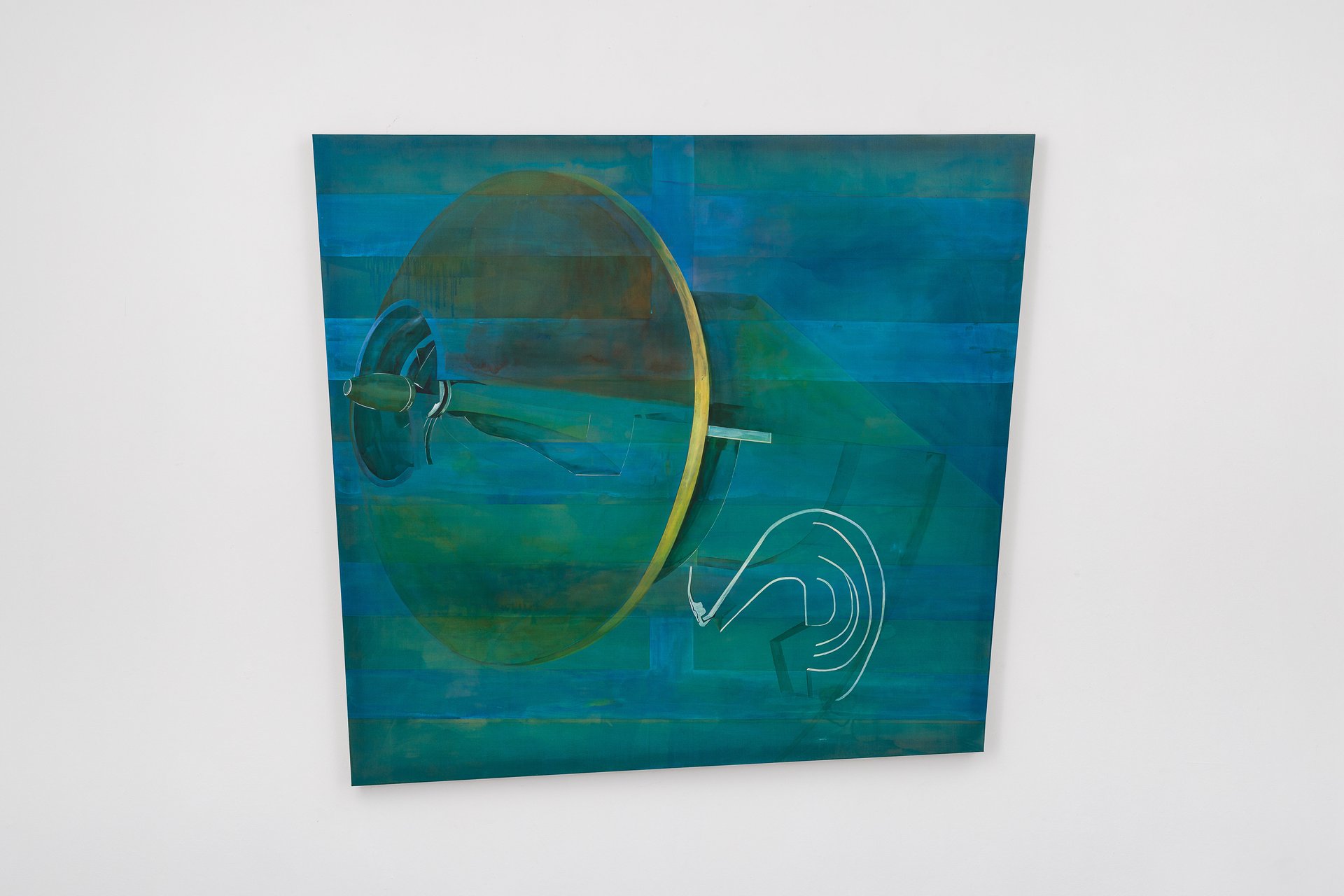 Leah Ke Yi ZhengUntitled (Machine), 2024Acrylic on silk over mahogany stretcher161.2 x 177.4 x 5.7 cm