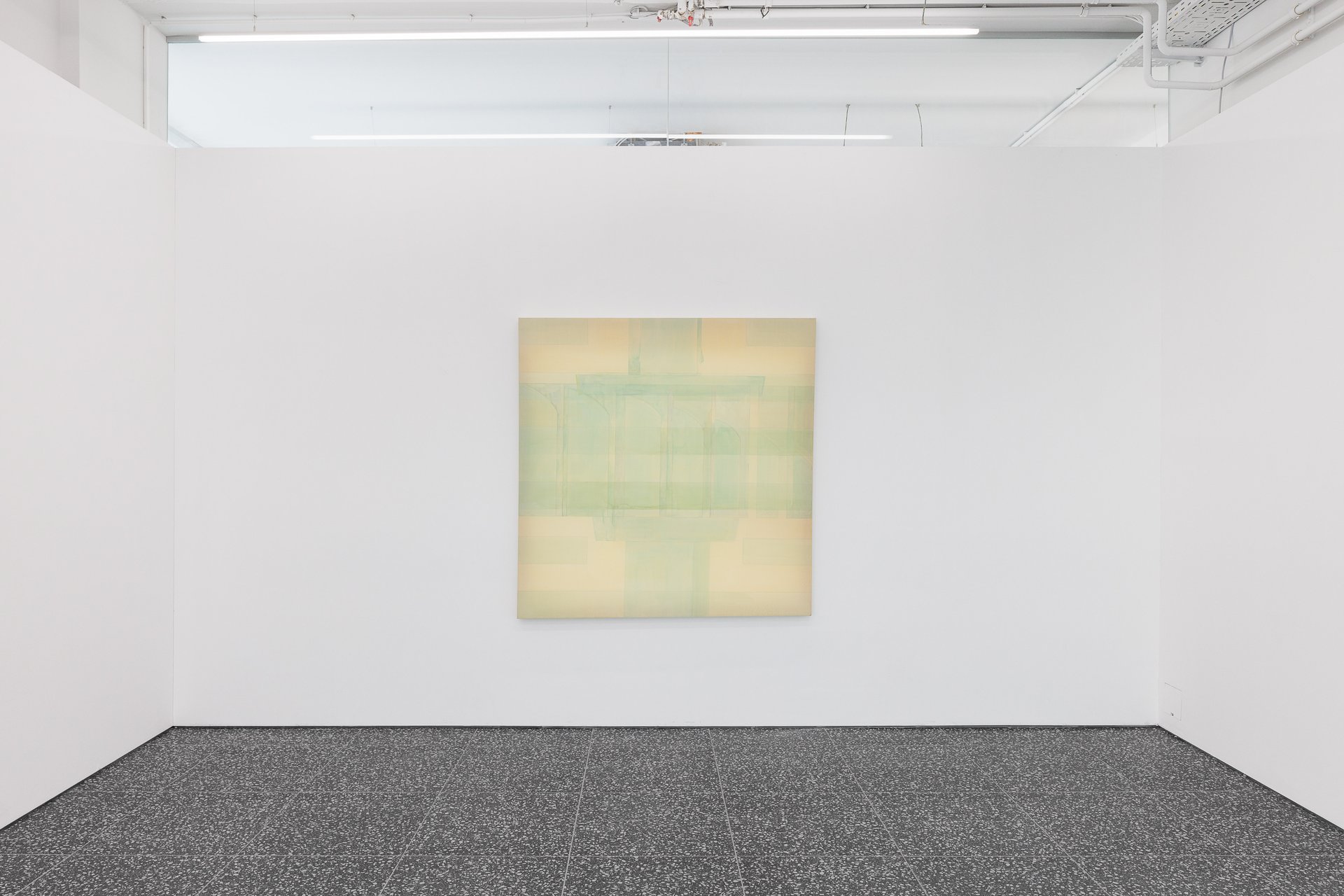Leah Ke Yi ZhengUntitled (Machine), 2025Silk over acrylic on silk over cherry stretcher154 x 150.7 x 5.5 cmInstallation view, Leah Ke Yi Zheng, Machine(s), Layr Singerstraße, Vienna, 2025