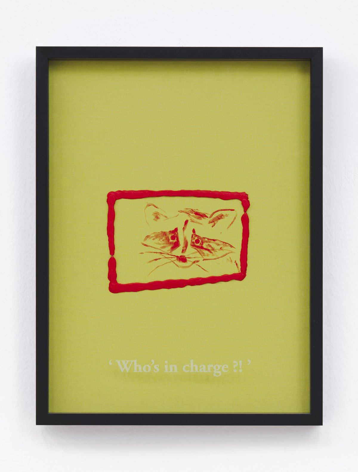 Philipp Timischl&quot;Who&#x27;s in charge?!&quot; (Lime/Vermillion Depp), 2017Acrylic on linen and glass-engraved object frame40.1 x 32.1 cm