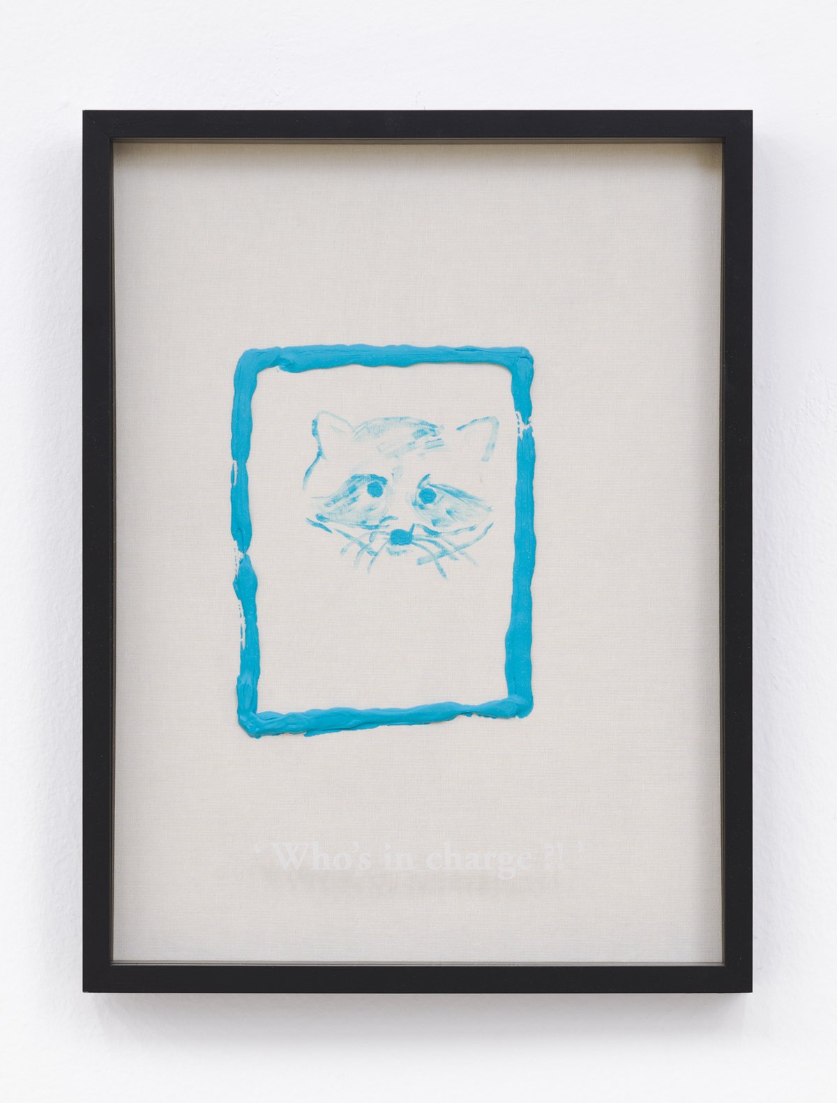Philipp Timischl&quot;Who&#x27;s in charge?!&quot; (Beige/Cobalt Turquoise), 2017Acrylic on linen and glass-engraved object frame40.1 x 32.1 cm