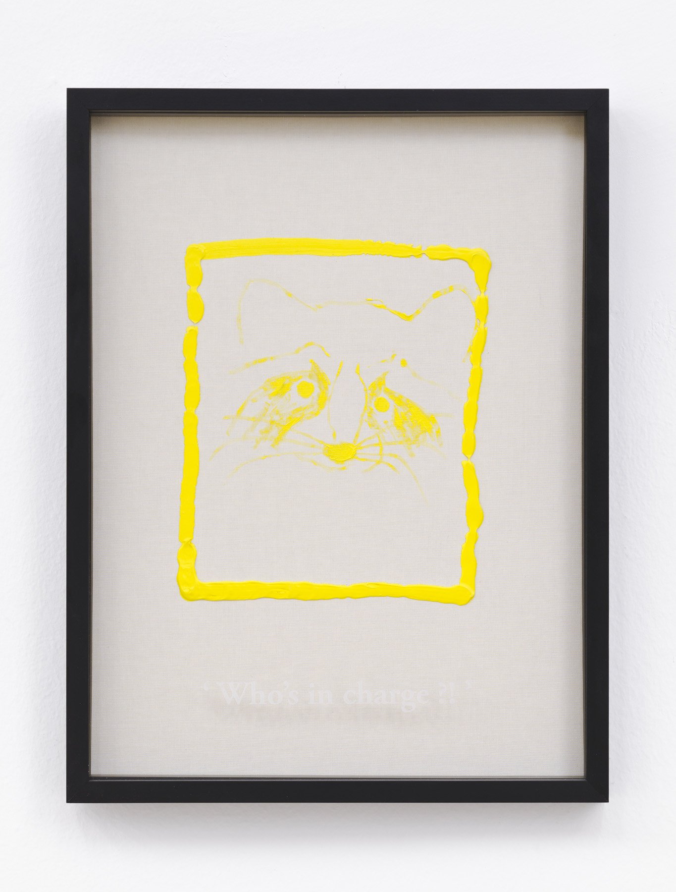 Philipp Timischl&quot;Who&#x27;s in charge?!&quot; (Beige/Cadmium Yellow Lemon), 2017Acrylic on linen and glass-engraved object frame40.1 x 32.1 cm