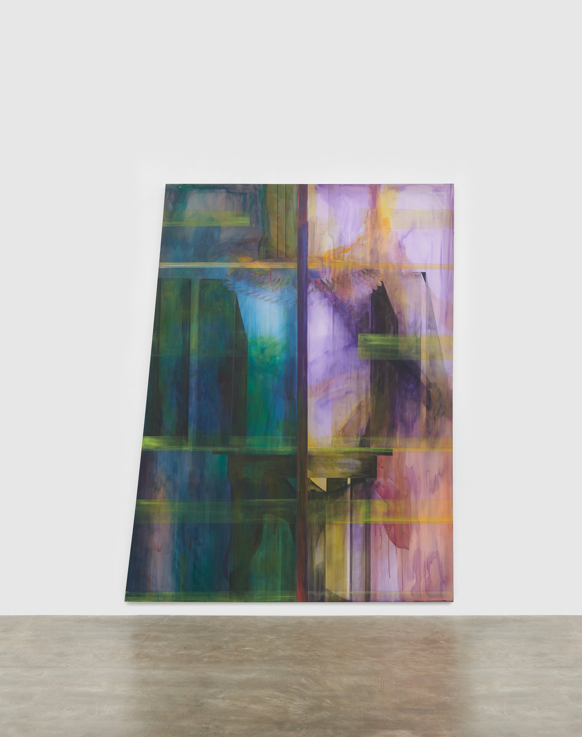 Leah Ke Yi ZhengNo.5, 2023Acrylic, ink, and bleach on silk over mahogany artist stretcher83 ¾ x 107 in / 212.7 x 271.8 cm