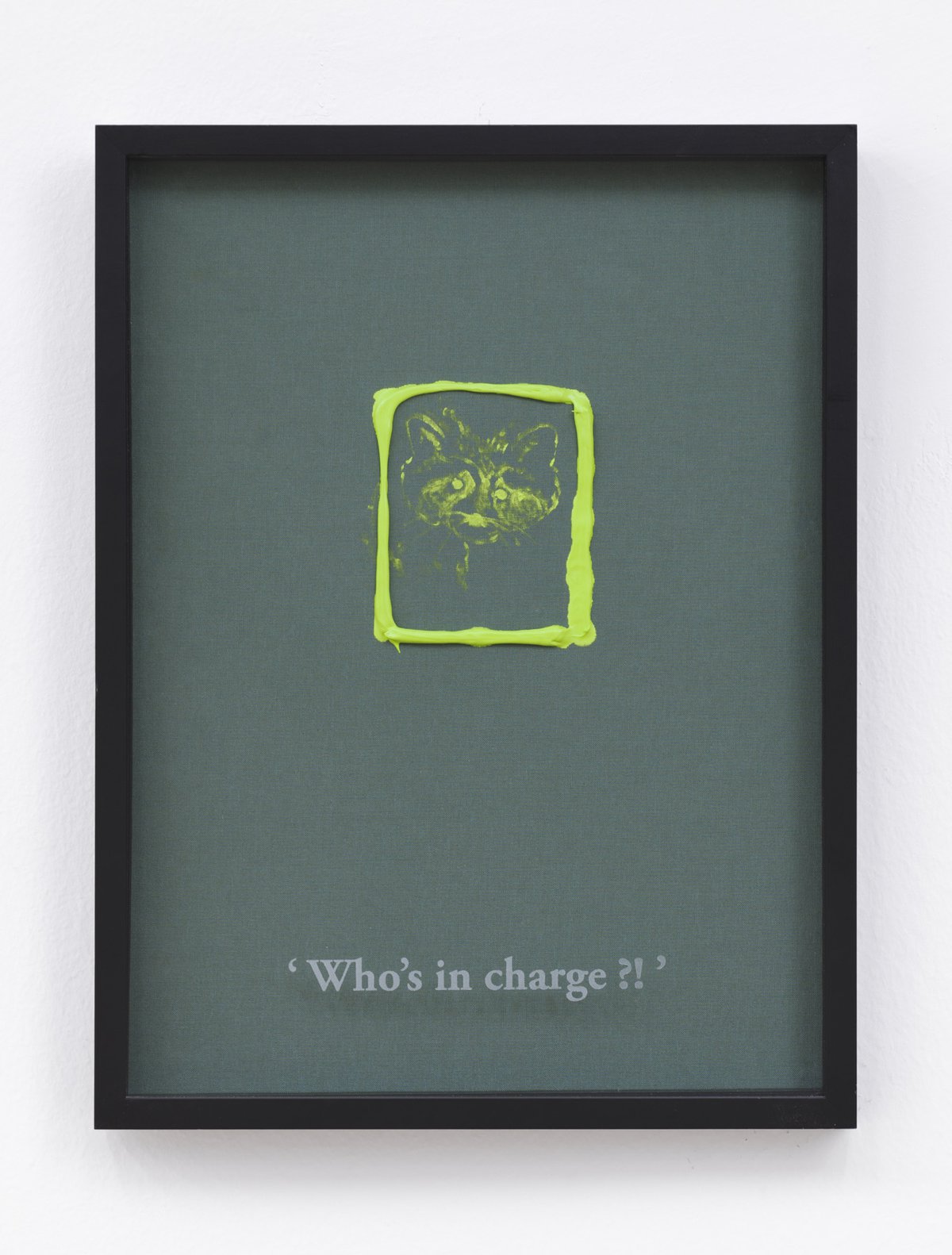 Philipp Timischl&quot;Who&#x27;s in charge?!&quot; (Green/Brilliant Yellow Green), 2017Acrylic on linen and glass-engraved object frame40.1 x 32.1 cm