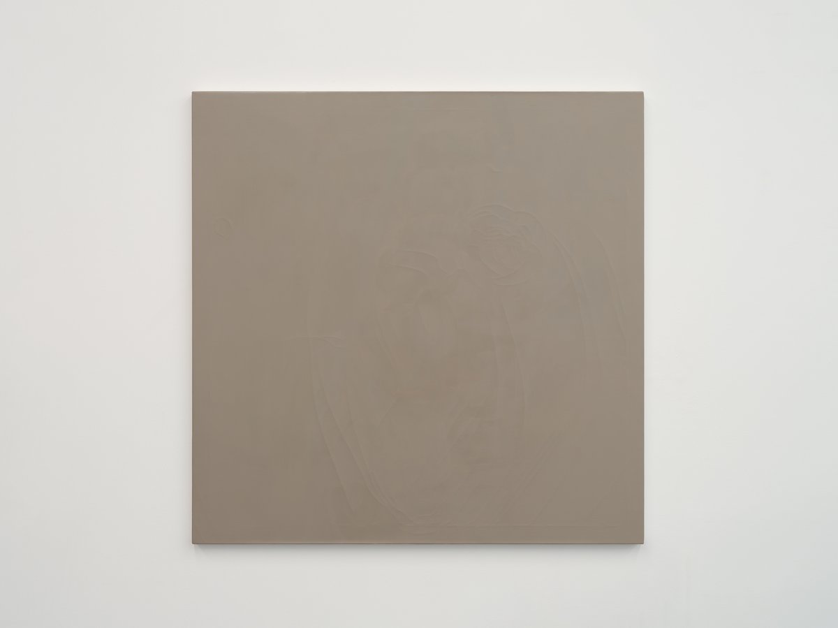 Installation view, Gaylen Gerber, Support, n.d. damage, Gaylen Gerber, Untitled, n.d., oil on canvas, (conservation 2023), 96.5 x 96.5 cm (38 x 38 inches)