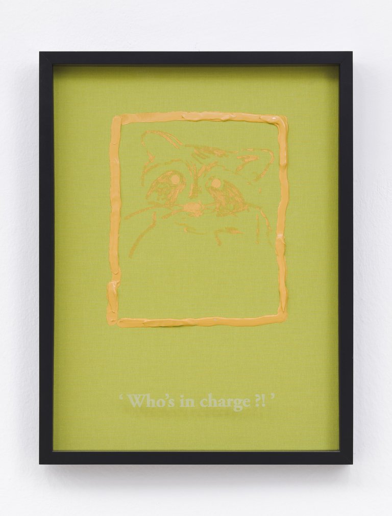 Philipp Timischl"Who's in charge?!" (Lime/Naples Yellow Hue), 2017Acrylic on linen and glass-engraved object frame40.1 x 32.1 cm