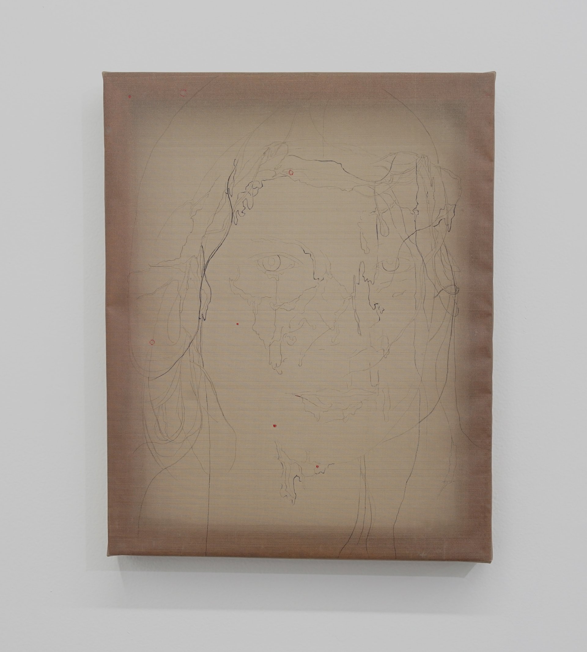 Leah Ke Yi ZhengUntitled (melting woman), 2023Ink and acrylic on silk over mahogany artist stretcher11 3/8 x 14 1/8 / 28.9 x 35.9 cm