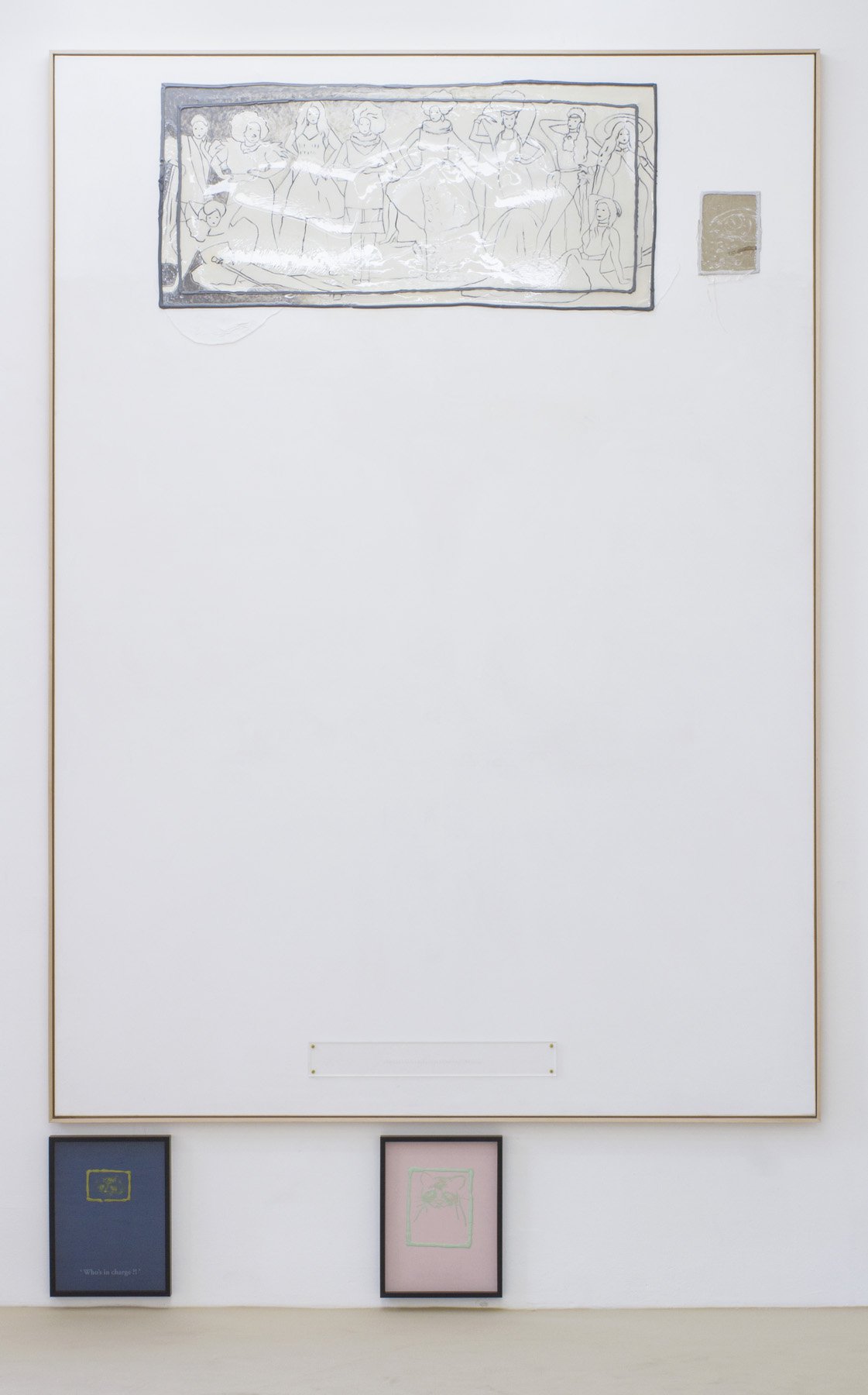 Philipp TimischlBorn to fish, forced to work., 2017Mixed media on canvas with engraved acrylic glass and frame283 x 203 cm