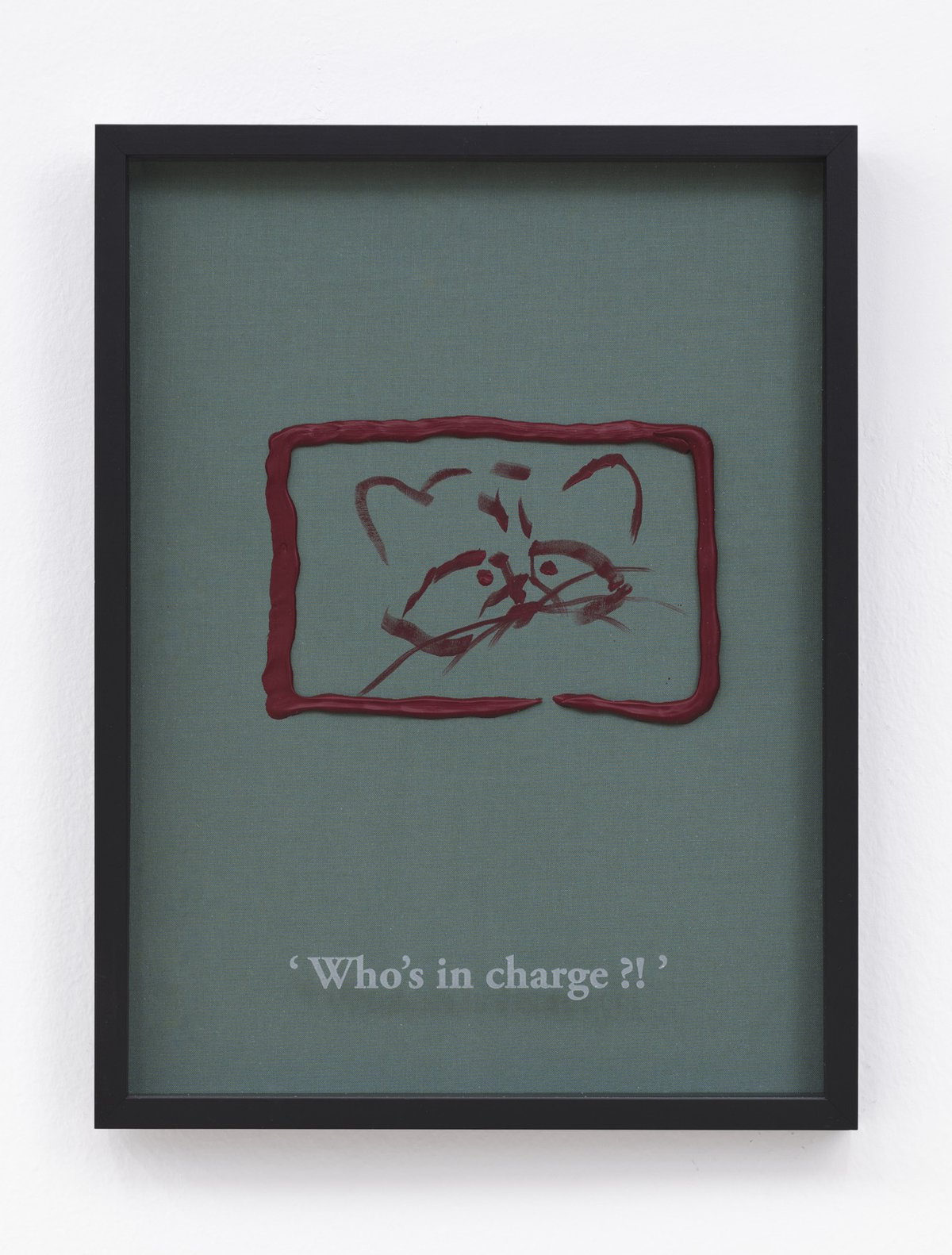 Philipp Timischl&quot;Who&#x27;s in charge?!&quot; (Green/Carmine), 2017Acrylic on linen and glass-engraved object frame40.1 x 32.1 cm