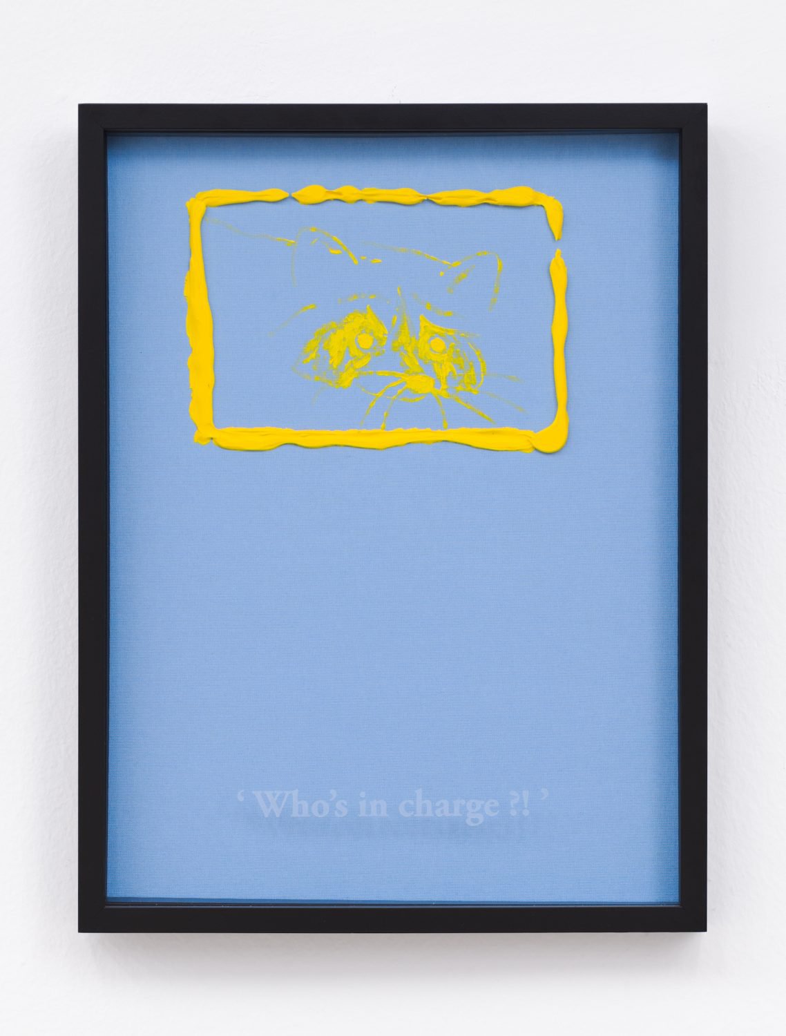 Philipp Timischl&quot;Who&#x27;s in charge?!&quot; (Light Blue/Cadmium Yellow Lemon), 2017Acrylic on linen and glass-engraved object frame40.1 x 32.1 cm, unique