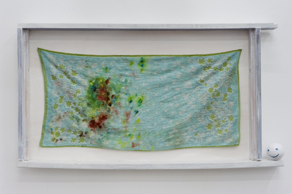 Franz AmannHandtuchkasten, 2011Wood, paint, ceramic (by Lisa Berger), oil and tempera on towel160 x 66 x 11 cm