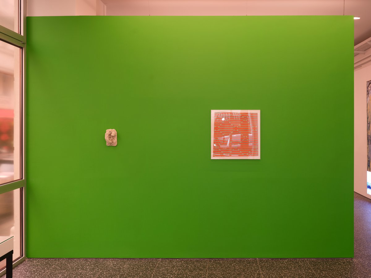 Jutta ZimmermannUntitled, 2017Clay21 x 13 x 12 cm (left)Anna AndreevaZigzag, 1979Gouache and pencil on paper61 x 61 cm (right)