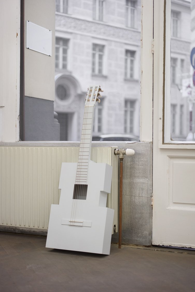Valentin CarronUntitled (Square Guitar), 2009Wood inlay and tuning pegs100 x 62 x 12 cm