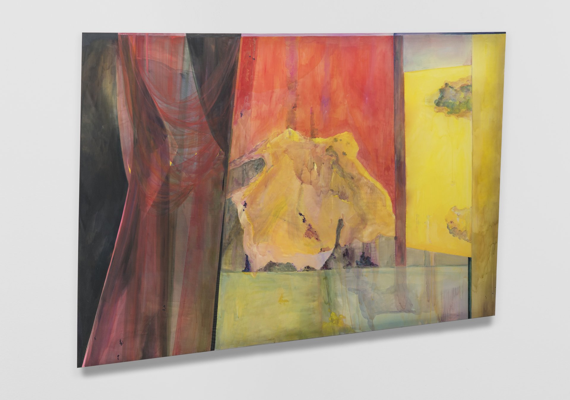 Leah Ke Yi ZhengUntitled, 2024Acrylic and pigments with ox-bone glue on silk over mahogany stretcher213 x 275 x 5 cm