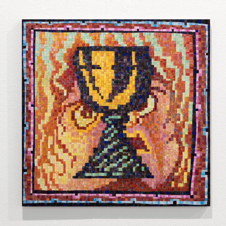 Matthias Noggler, Thirst Trap, 2022, Gouache on paper mounted on wood, 46 x 46 cm