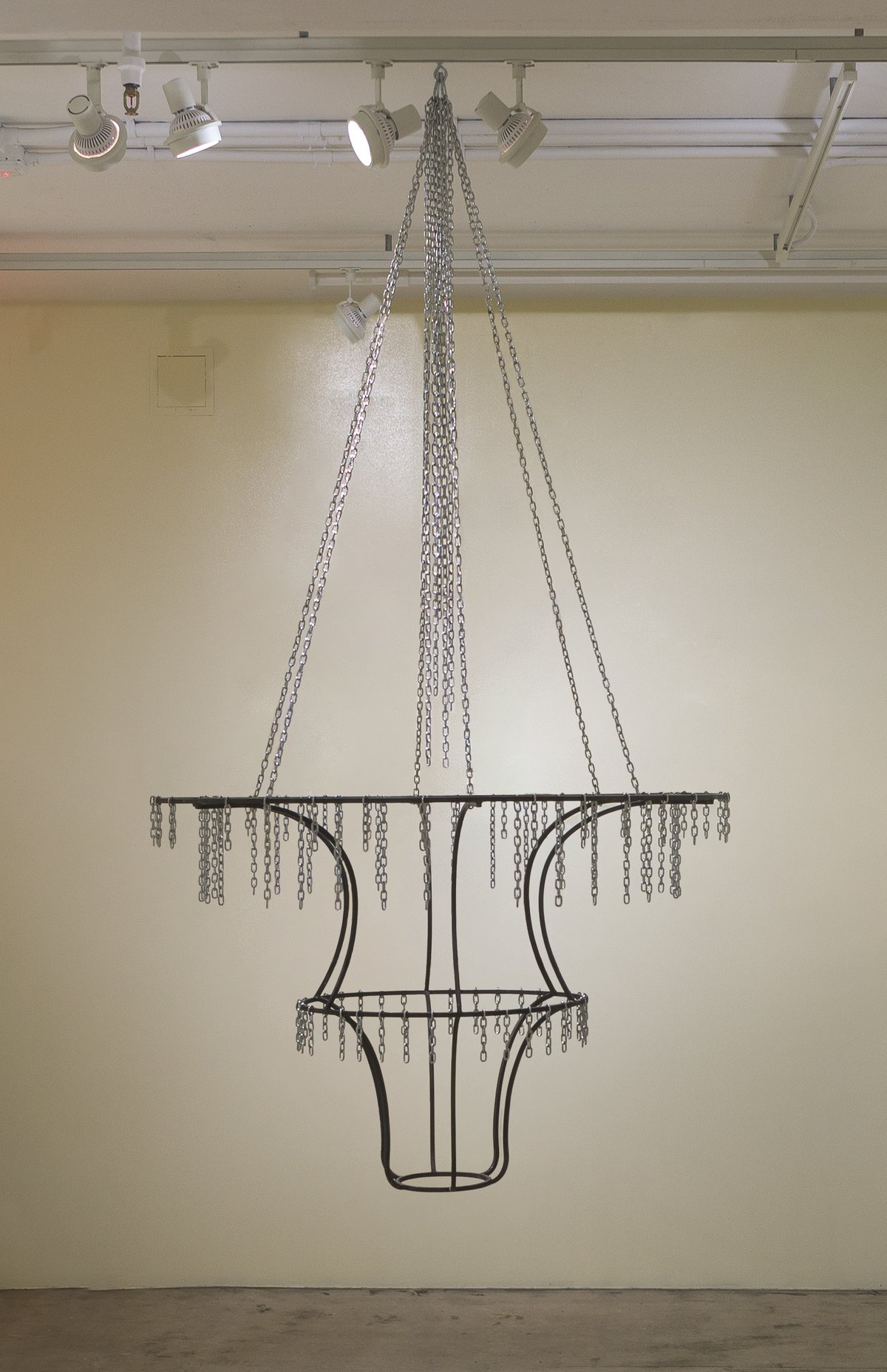 Benjamin HirteGhost, 2019Steel, bluing stain, chrome plated chains⌀ 125 x 250 cmLife and Limbs, Swiss Institute, New York, 2020