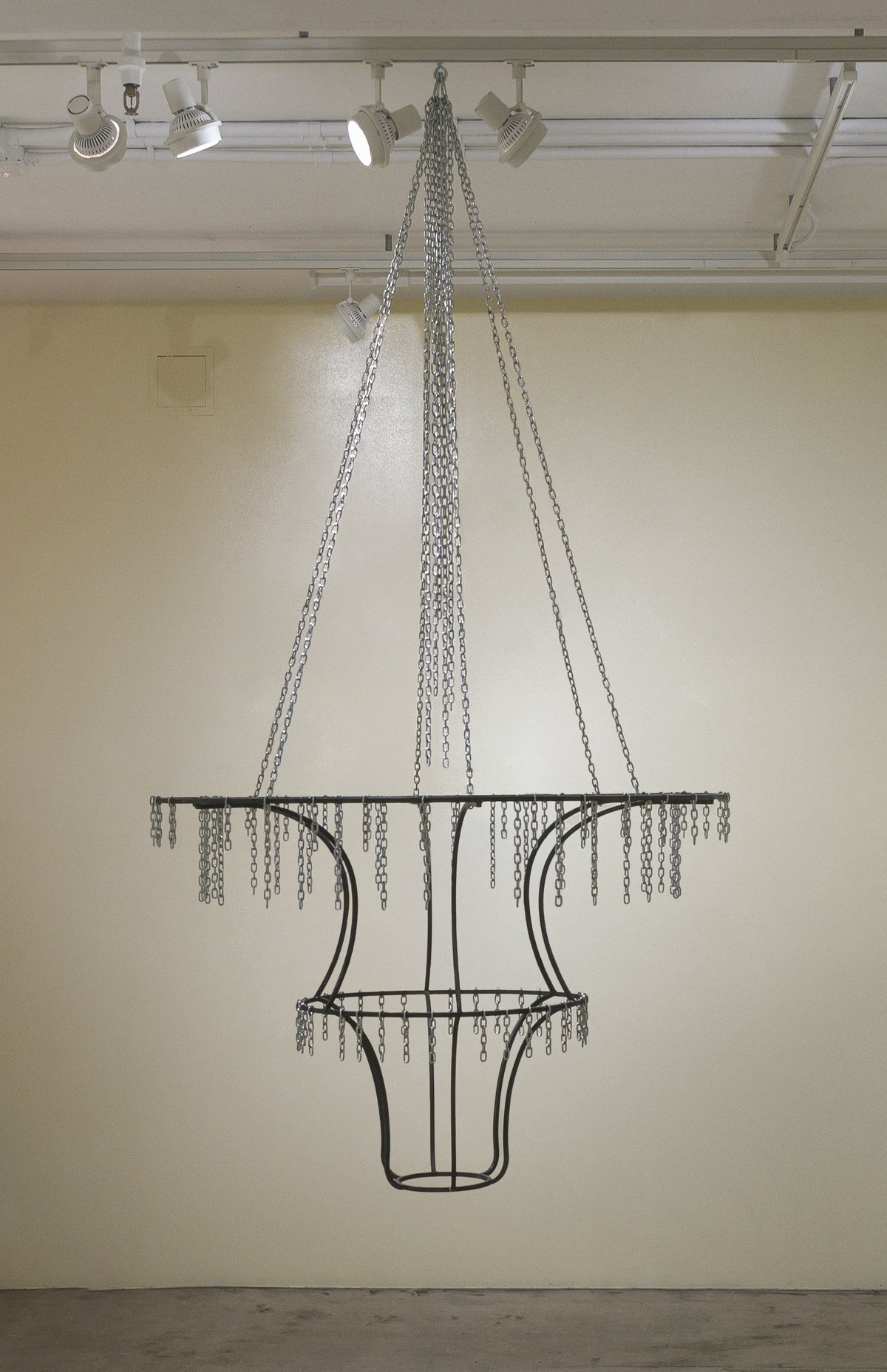 Benjamin HirteGhost, 2019Steel, bluing stain, chrome plated chains⌀ 125 x 250 cmLife and Limbs, Swiss Institute, New York, 2019