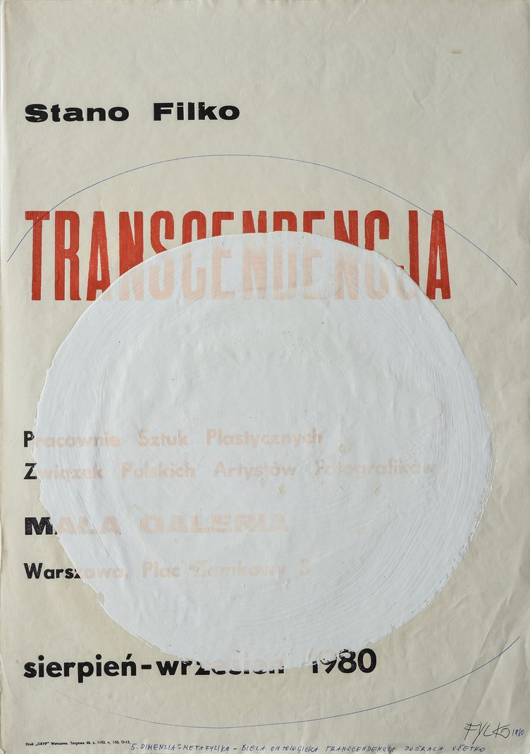 Stano Filko5th Dimension White Ontologic Transcendence - Devoured Everything, 1980/1995Latex paint, pen, offset print on paper60 x 42 cm