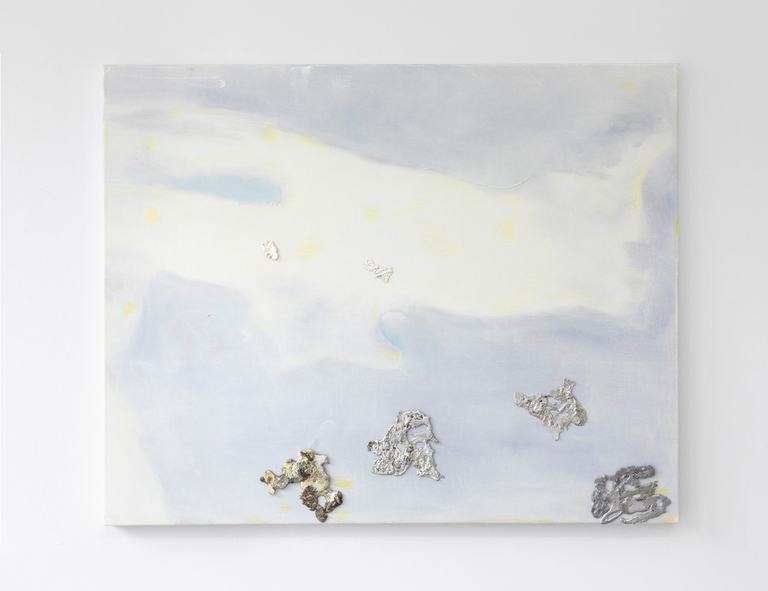 Josef StrauYour Cloud, 2024Oil, resin, ink, and tin on linen (magnets verso)80 x 100 x 3 cm