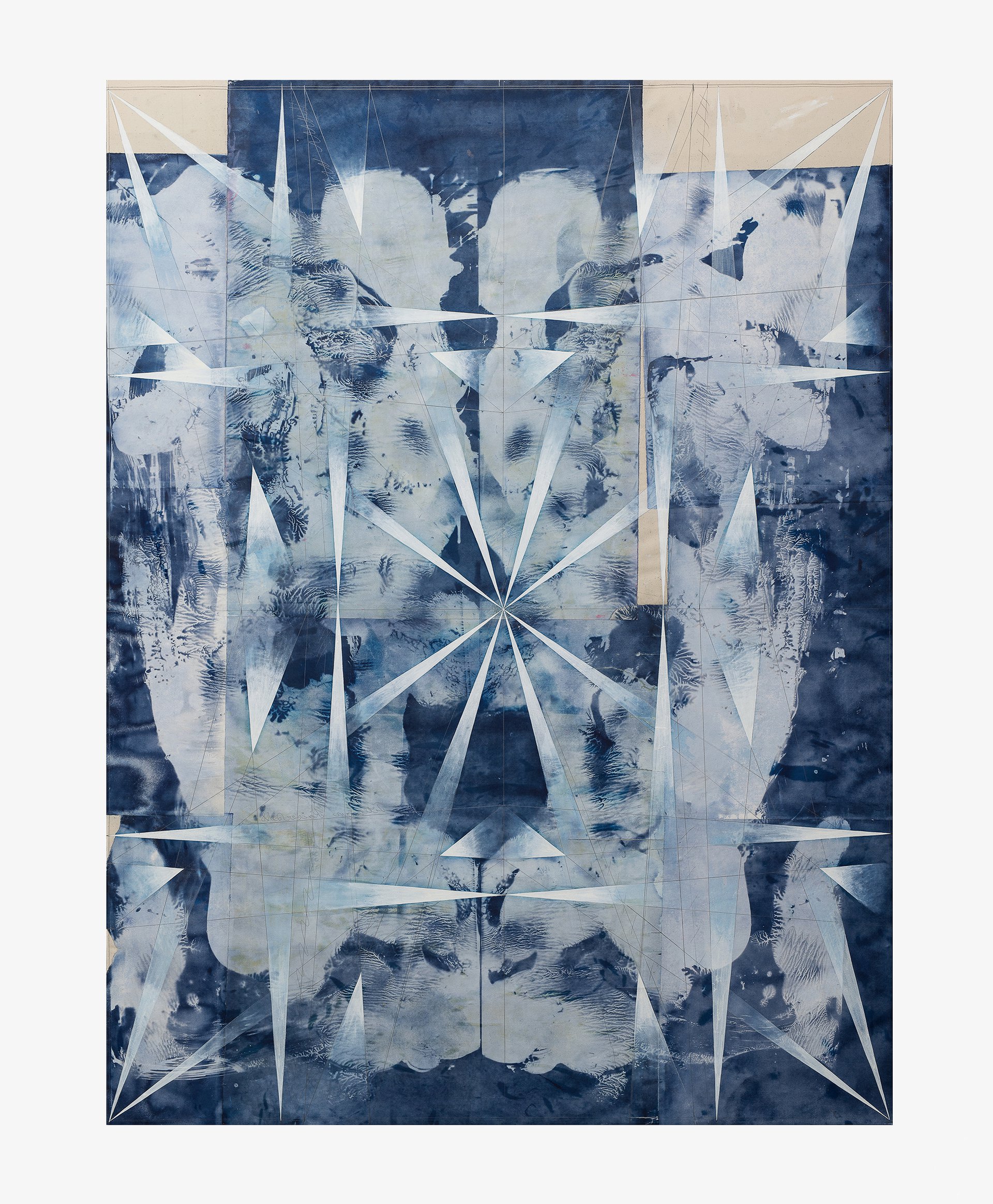 Tillman KaiserMaggot brain, 2018Eggtempera on cyanothypie on paper/canvas200 x 150 cm