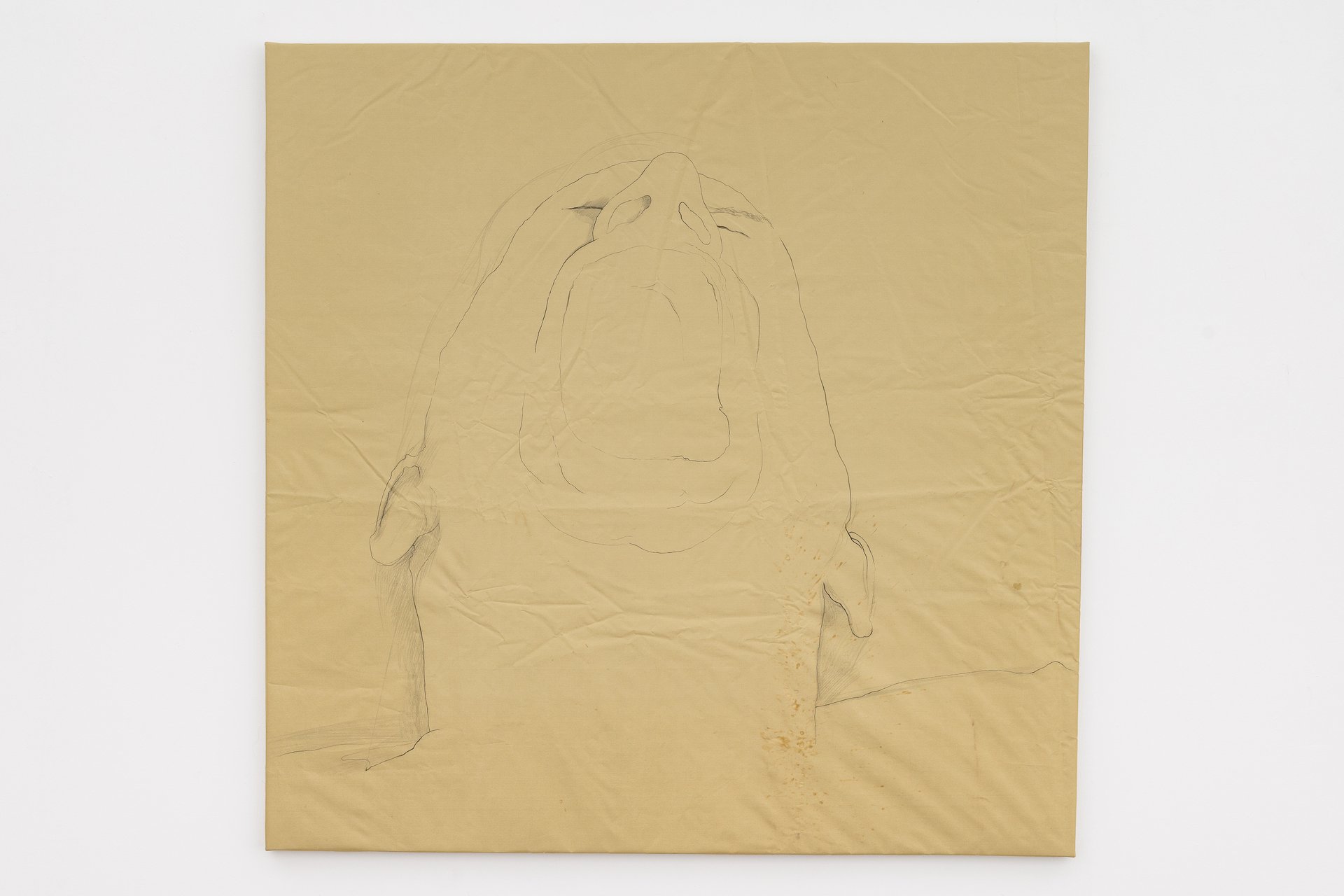 Gaylen Gerber with Leah Ke Yi Zheng, Support/Untitled (scream), n.d., 2019 – 2021, Ink on silk on canvas, 96.5 × 96.4 × 2.5 cm overall