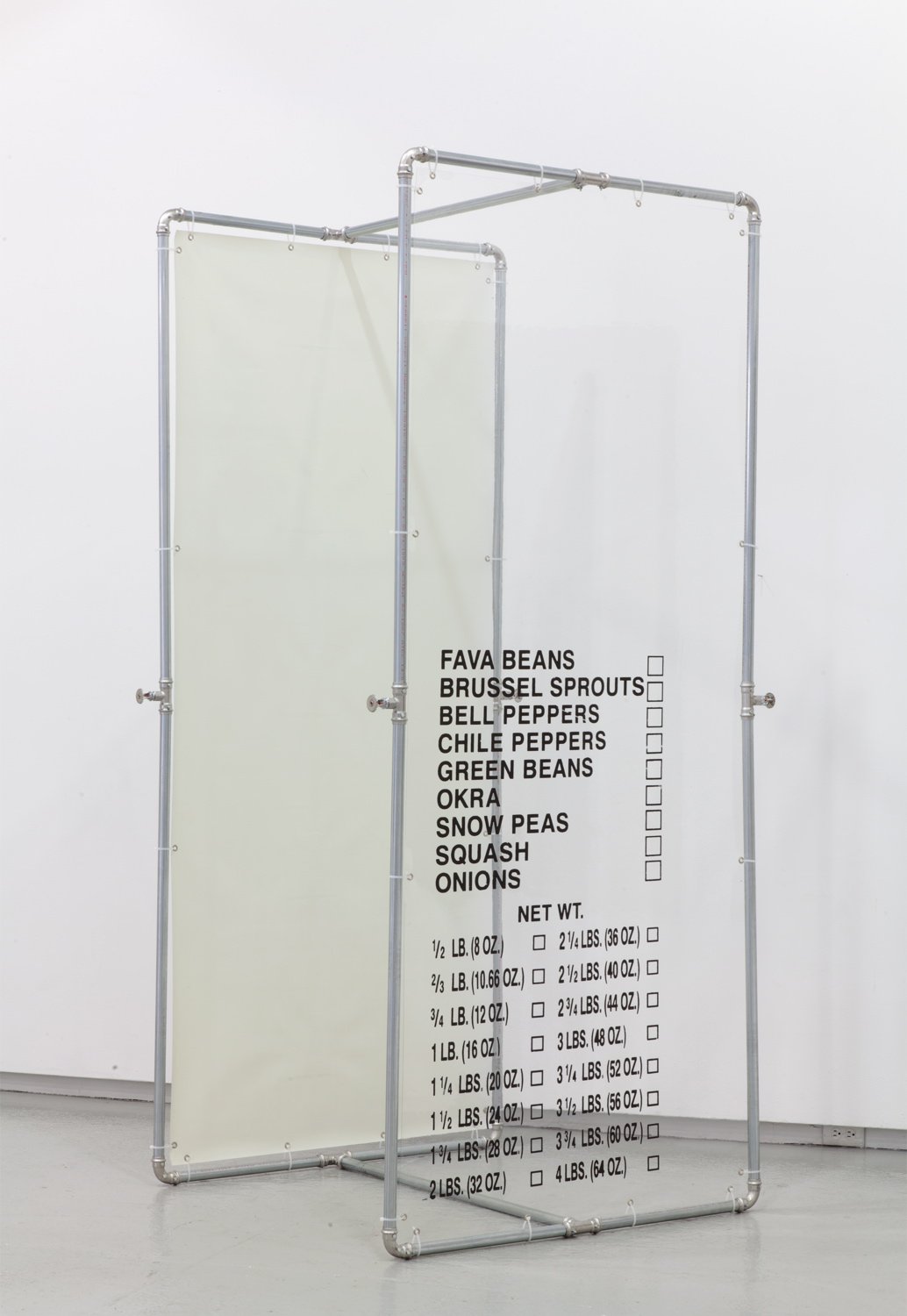 Benjamin HirteUntitled, 2014Chrome, steel, stainless steel, sprinklers, PVC canvas, tarpauline, solvent print, cable ties240 x 110 x 110 cm