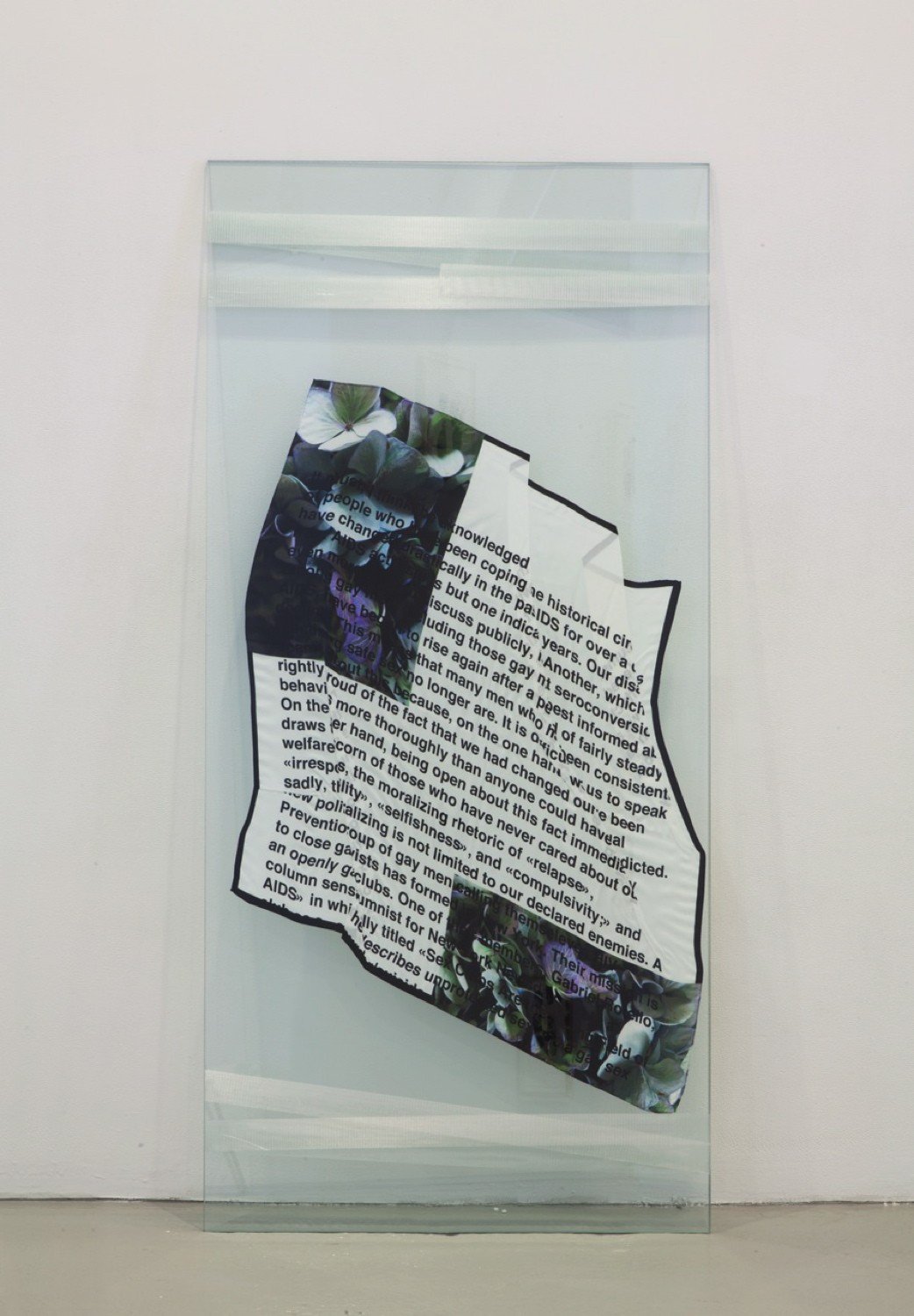 Lili Reynaud-DewarMy Epidemic, 2015Digital print on silk scarf, glass panels, duct tape172 x 85 cm