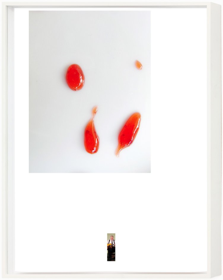 Lisa HolzerMayo passing under strawberry jam stains, 2013Acrylic on glass, pigment print on cotton paper92 x 72 cmEdition of 1 plus 1 artist’s proof