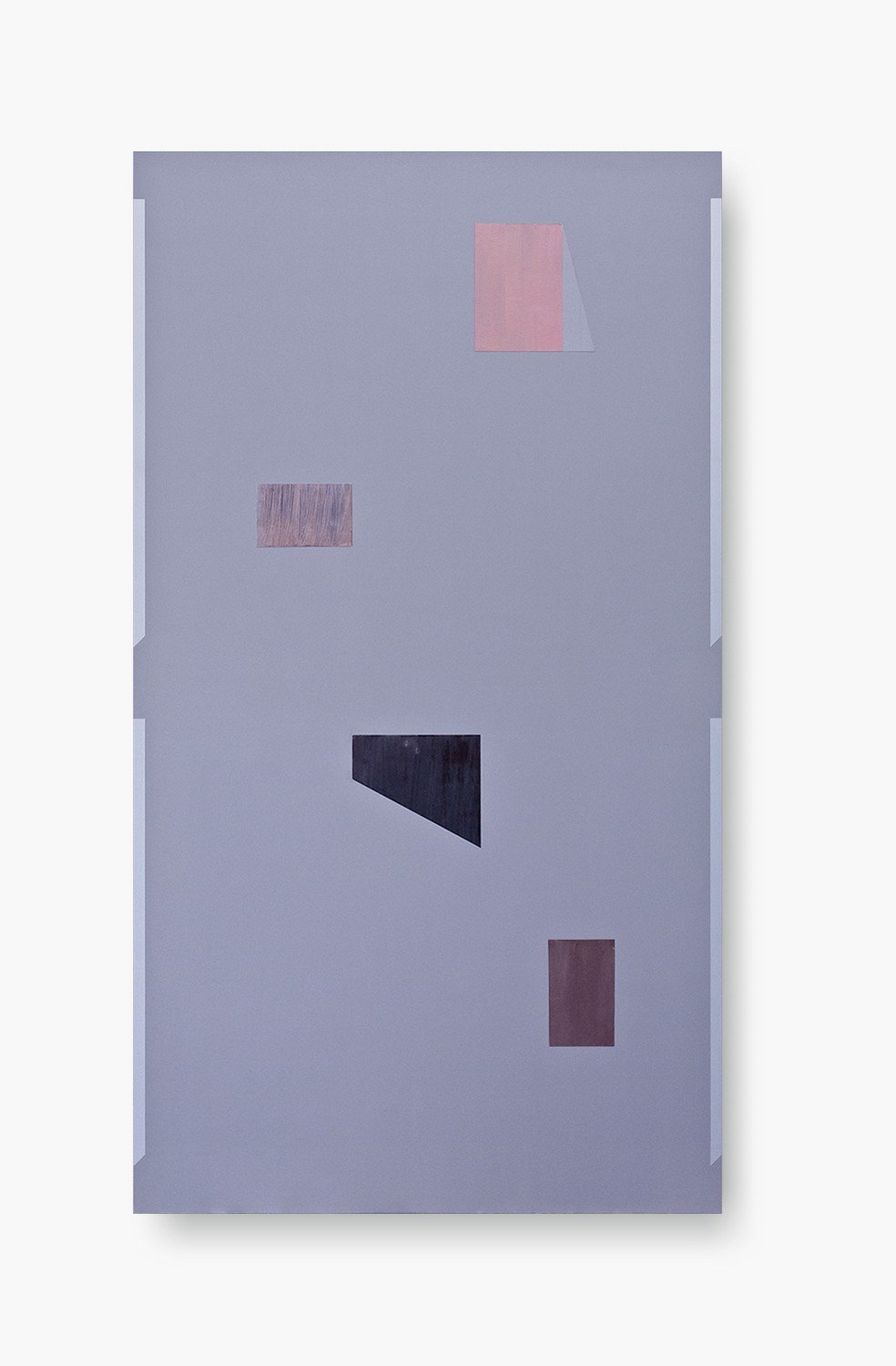 Nick OberthalerUntitled (fading evidence), 2013Primer, acrylics and colored papers on alucopan180 x 100 cm